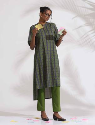 grey cotton print highlow kurta set 1