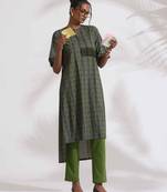 grey cotton print highlow kurta set