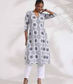 white cotton geometric print angrakha kurta set
