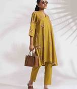 green cotton print kimono sleeves kurta co-ord set