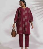 purple cotton print kurta co-ord set