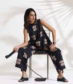 black cotton print top & flared pants co-ord set