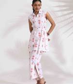 white cotton print tie-up top & pants co-ord set