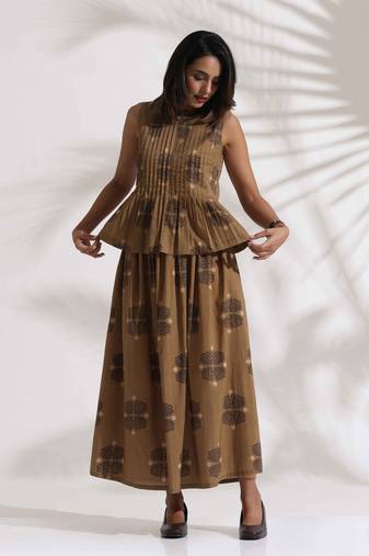 beige cotton skirt co-ord set