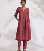 maroon cotton flared kurta set
