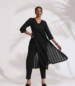 black cotton high slit kurta set