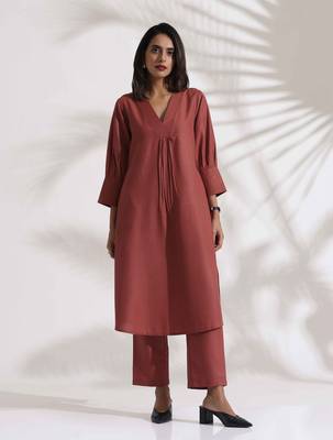 pink slub kurta set 1