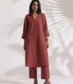 pink slub kurta set