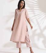 light pink slub kurta set