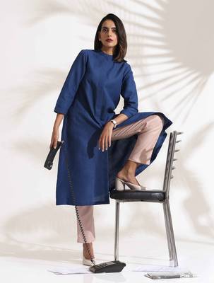 blue slub kurta set 1