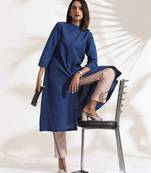 blue slub kurta set