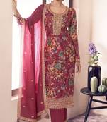 Pink chinon digital print sequin embroidered semi-stitched salwar suit