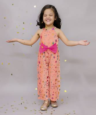 Barbie shimmer star print jumper with bow for girls - pink 1