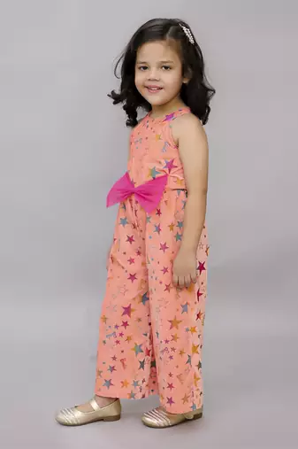 Barbie shimmer star print jumper with bow for girls - pink