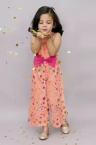 Barbie shimmer star print jumper with bow for girls - pink
