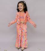 Barbie star print jacket with pant and bustier set for girls - pink