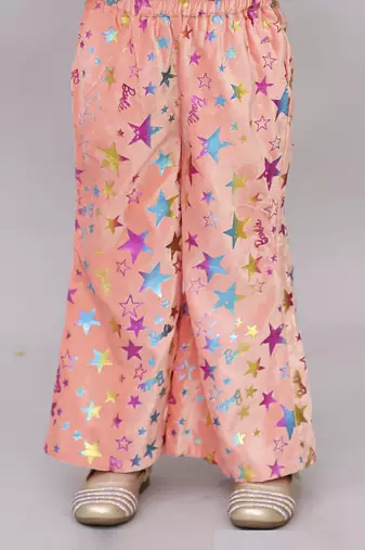 Barbie star print jacket with pant and bustier set for girls - pink
