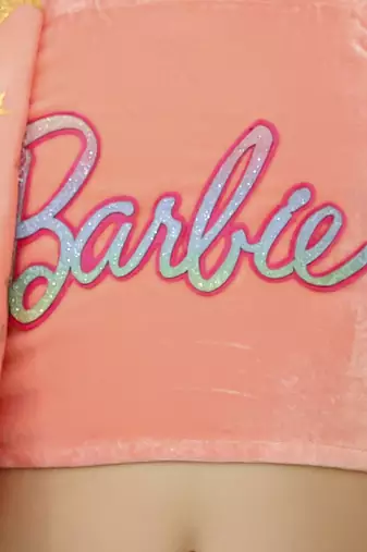 Barbie star print jacket with pant and bustier set for girls - pink