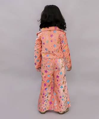 Barbie star print jacket with pant and bustier set for girls - pink 5