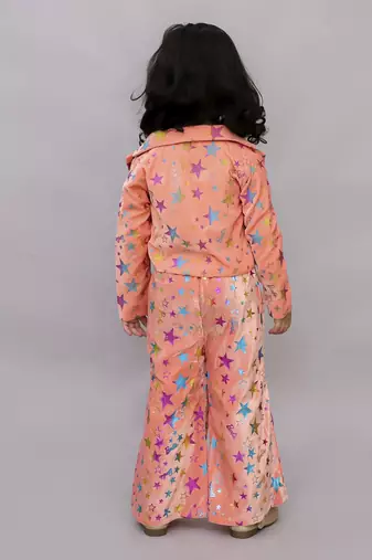 Barbie star print jacket with pant and bustier set for girls - pink