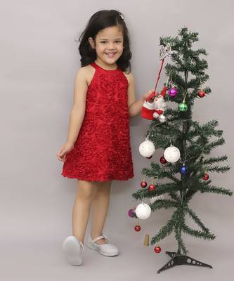 Net flower sleeveless stylish dress for girls - red 1