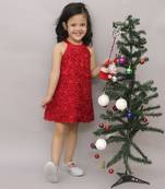 Net flower sleeveless stylish dress for girls - red