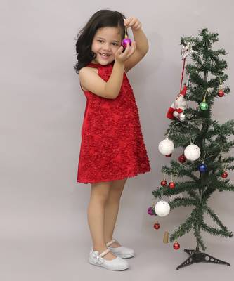 Net flower sleeveless stylish dress for girls - red 2