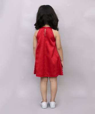 Net flower sleeveless stylish dress for girls - red 5