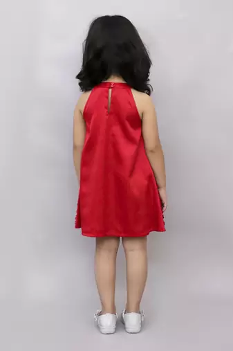 Net flower sleeveless stylish dress for girls - red