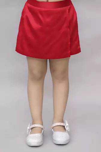 Net flower sleeveless stylish top with solid shorts sets for girls - red