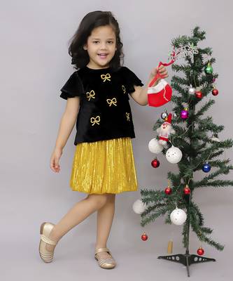 Velvet embroidery top with sequence shorts sets for girls - red 4