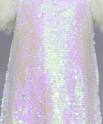Stylish sequence embroidered dress with fur sleeve -white 5