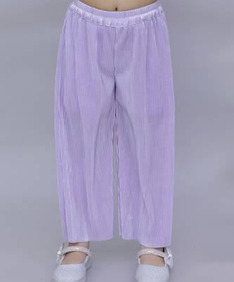3d flower top and straight pant co-ord set for girls - lavender 3
