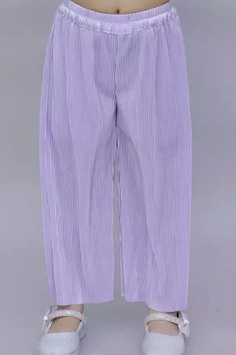 3d flower top and straight pant co-ord set for girls - lavender