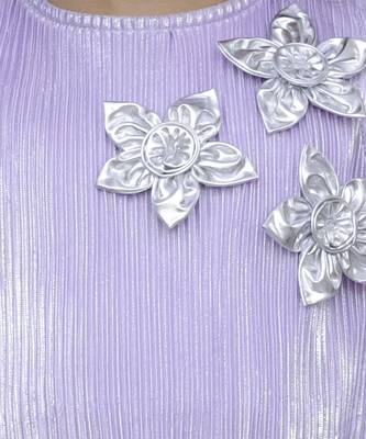 3d flower top and straight pant co-ord set for girls - lavender 4
