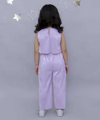3d flower top and straight pant co-ord set for girls - lavender 5