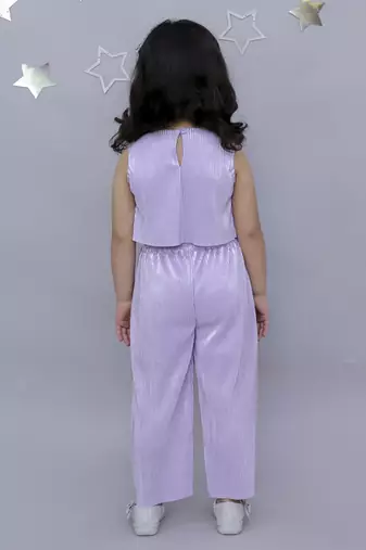 3d flower top and straight pant co-ord set for girls - lavender