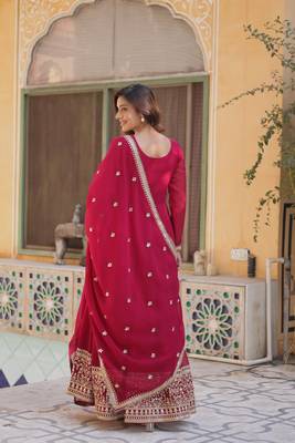 Pink georgette sequins embroidered flared gown with heavy dupatta 2