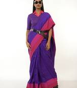 purple handloom acrylic cotton saree with red and pink border