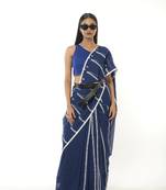 blue handloom cotton saree with white stripes