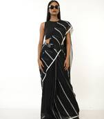 black handloom acrylic cotton saree with white stripes