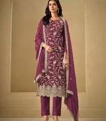 Burgundy Embroidered Chinon Salwar Kameez