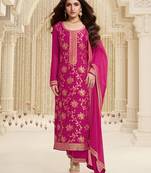Rani Pink Jacquard And Viscose Embroidered salwar Kameez