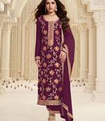 Wine Jacquard And Viscose Embroidered salwar Kameez
