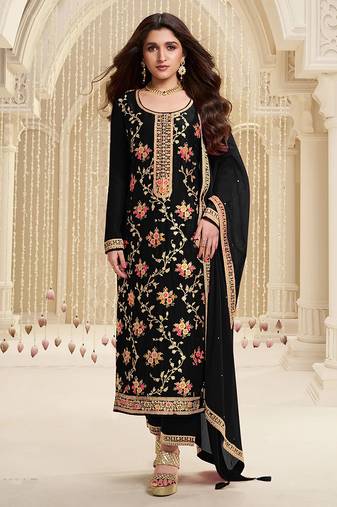 Black Jacquard And Viscose Embroidered salwar Kameez