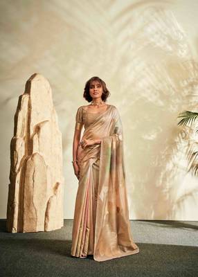 beige cotton silk blend saree with unstitched blouse piece 1