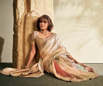 beige cotton silk blend saree with unstitched blouse piece 2