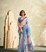 blue cotton silk blend saree with unstitched blouse piece