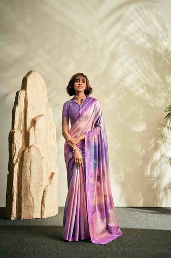 lavender cotton silk blend saree with unstitched blouse piece