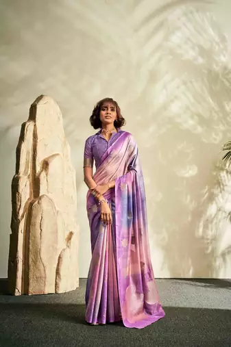 lavender cotton silk blend saree with unstitched blouse piece